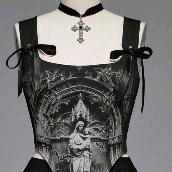 Dolls Kill Black Gothic Crop Top - Picture 3 of 7